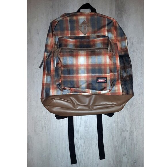 Dickies Handbags - Dickies Brown Plaid Backpack Book Bag Travel School Large Backpack Grunge